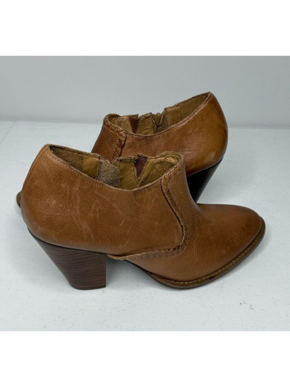 Jack Rogers Womens 7.5 Brown Leather Cutout Ankle Booties Block Heel Zip Western